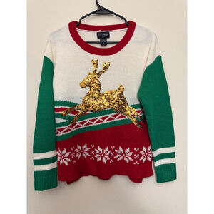 Women's Love Always Christmas Reindeer Crew Neck Sweater M Red Green White